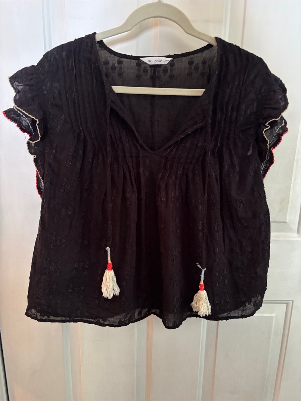 Boho Black Tassel Peasant Blouse